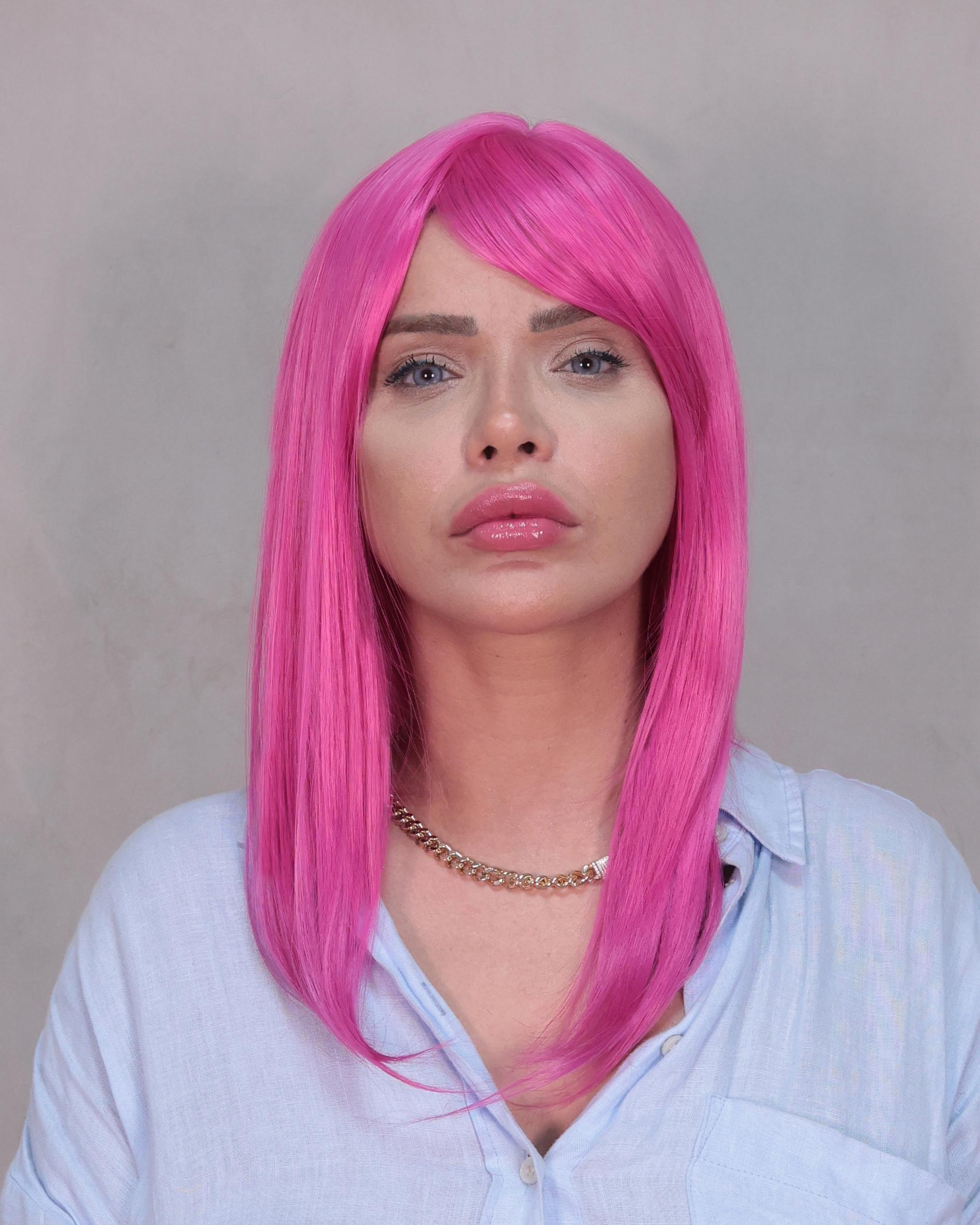 Fuşya pembe fantezi sentetik peruk