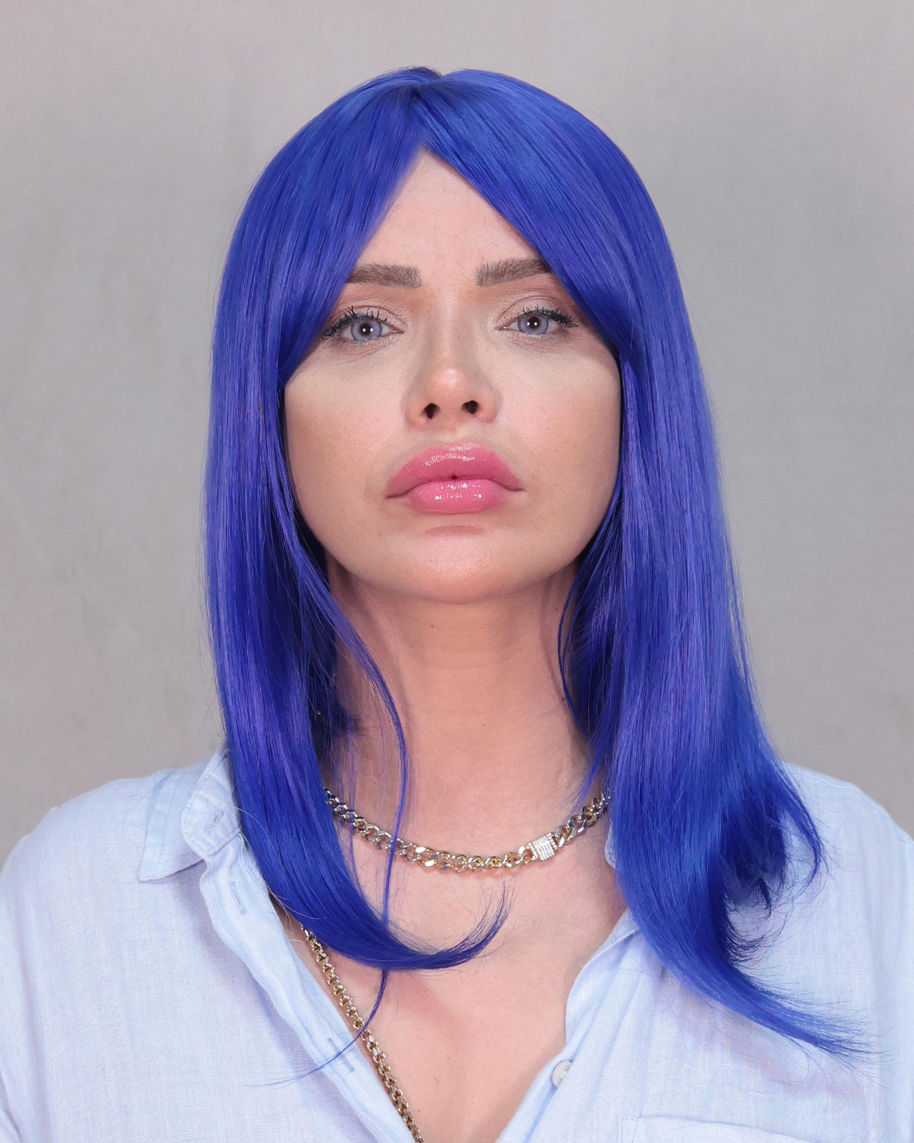 Mavi Düz Kısa Fantezi Sentetik Peruk